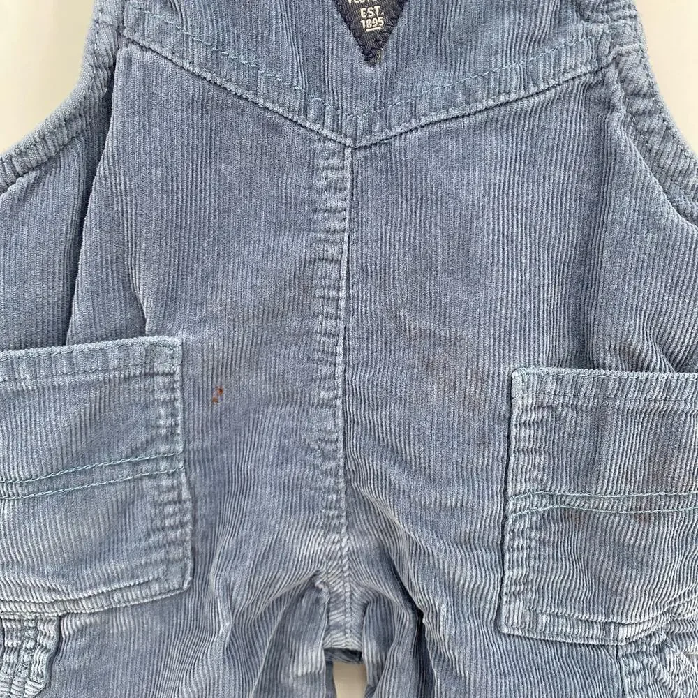 Oshkosh B'gosh Blue Corduroy Overalls Baby Flannel Lined Bibs 6 Months